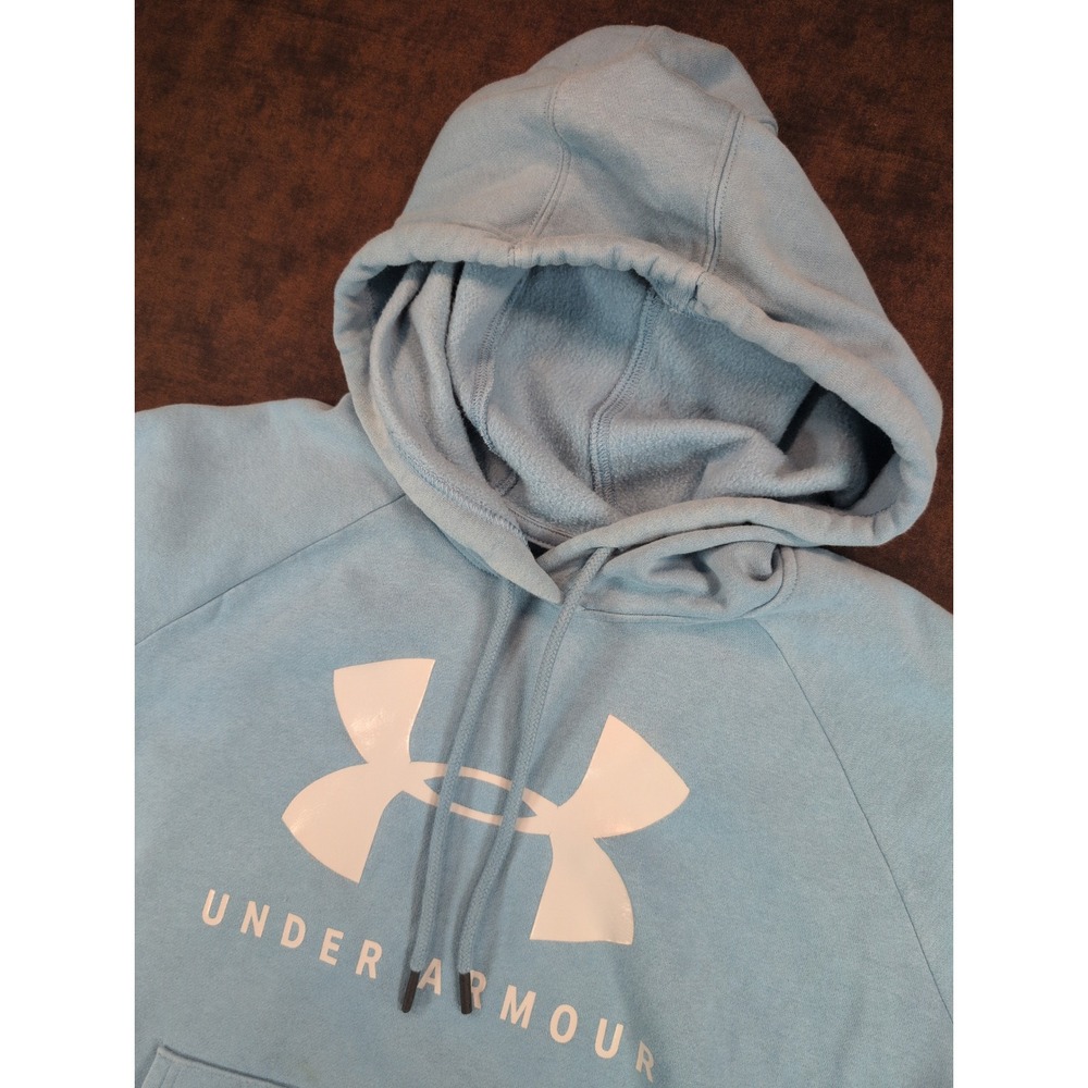 EUC Under Armour Women's UA Rival Fleece Big Logo Hoodie Size‎ Large Light Blue